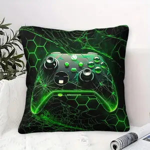 Gaming Controller Throw Pillow  Boys' Game Room Decor Accent Pillow case, Geometric Living Room Cushion Cover, Bedroom Video Game, Sofa and Chair Use, Cool Green Gaming Console Decor