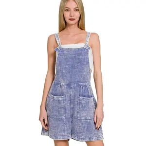 Zenana Woven Double Gauze Acid Washed Romper