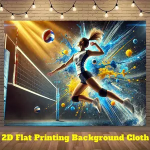 2D Flat, 1pc Volleyball Player Banner - Dynamic Volleyball Action Scene Backdrop with Blue Splash Background, Indoor/Outdoor Party Decorations, Photography Background, Live Stream Decor - No Electricity Needed, Easy Hang Setup for Sports Events,