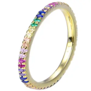 Elegant Multicolor Eternity Ring with Rainbow Gemstones, Gold-Plated Band, Stackable Design, Elegant Everyday Accessory for Daily Wear, Stackable Ring, Elegant Everyday Ring
