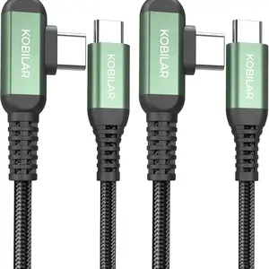 USB-C to USB-C Data Cable, Bendable Type-C Charging Wire, 90 Degree Fast Charge USB-C Line, for iPhone 17/16 Pro Max Plus, iPad Pro, Samsung S25/s24/s23 (2 Pack-1.5ft+10ft)