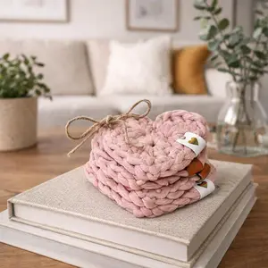 Heart-Shaped Macramé Coaster Handmade Cotton Drink Coaster Soft Blush Dusty Mauve Cozy Boho Home Décor Perfect for Coffee Tables Nightstands Desks or Bedside Tables