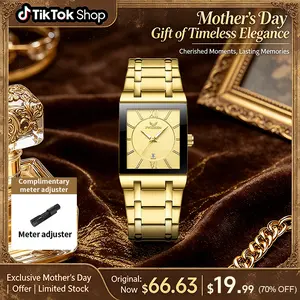 Luxury Collection Women's Gold Square Watch with Stainless Steel Band Roman Numeral Dial Date Display 30M Water Resistant Quartz Wristwatch Elegant Gift for Mom Wife Sister Birthday Anniversary Holiday Fashion Accessory