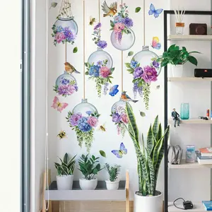 Flower & Bird Pattern Wall Sticker, 4 Counts/set Self Adhesive Wall Decal, Wall Art Decorative Sticker for Home Living Room Bedroom, Ornaments