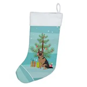 212 MAIN German Shepherd Christmas Stocking, 18x13.5in Unisex Red & Black Polyester Stocking with Hanger, Print Design Festive Home Decoration Holiday Gift