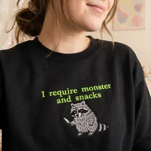 I require monster and snacks Embroidered Sweatshirt