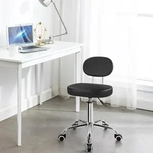 KKTONER Home Office Chair Rolling Stool with Swivel Wheels Adjustable Height Work Chair Matte PU Leather Drafting Stool Chair with Backrest Computer Chair Black