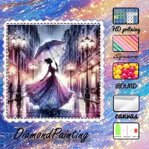 DIY 5D Velvet Cloth Diamond Painting Kit, AB Diamonds, Fairy Dust Diamonds, Crystal Diamonds in the Rain, Girl with Umbrella, Diamond Embroidery, Special Craft Diamond Art Kit, Wall Decor, Gift for Family, Loved Ones, and Friends, Diamond Art Tools
