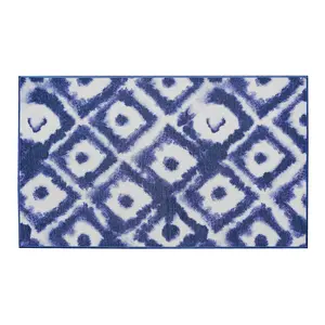My Magic Carpet Shibori Geometric Diamond Blue Machine Washable Area Rug, 3x5 Stain Resistant, Non-Slip, Waterproof