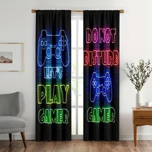 1Set/2pcs Game Controller Window Treatments Printing Pattern Curtains, 100% Polyester - UV Protection Fashion Colorful Gamepad Pattern Bedroom, Game Room Decorative - Rod Pocket, Fabric Is A Bit Thin 90-100g-Black