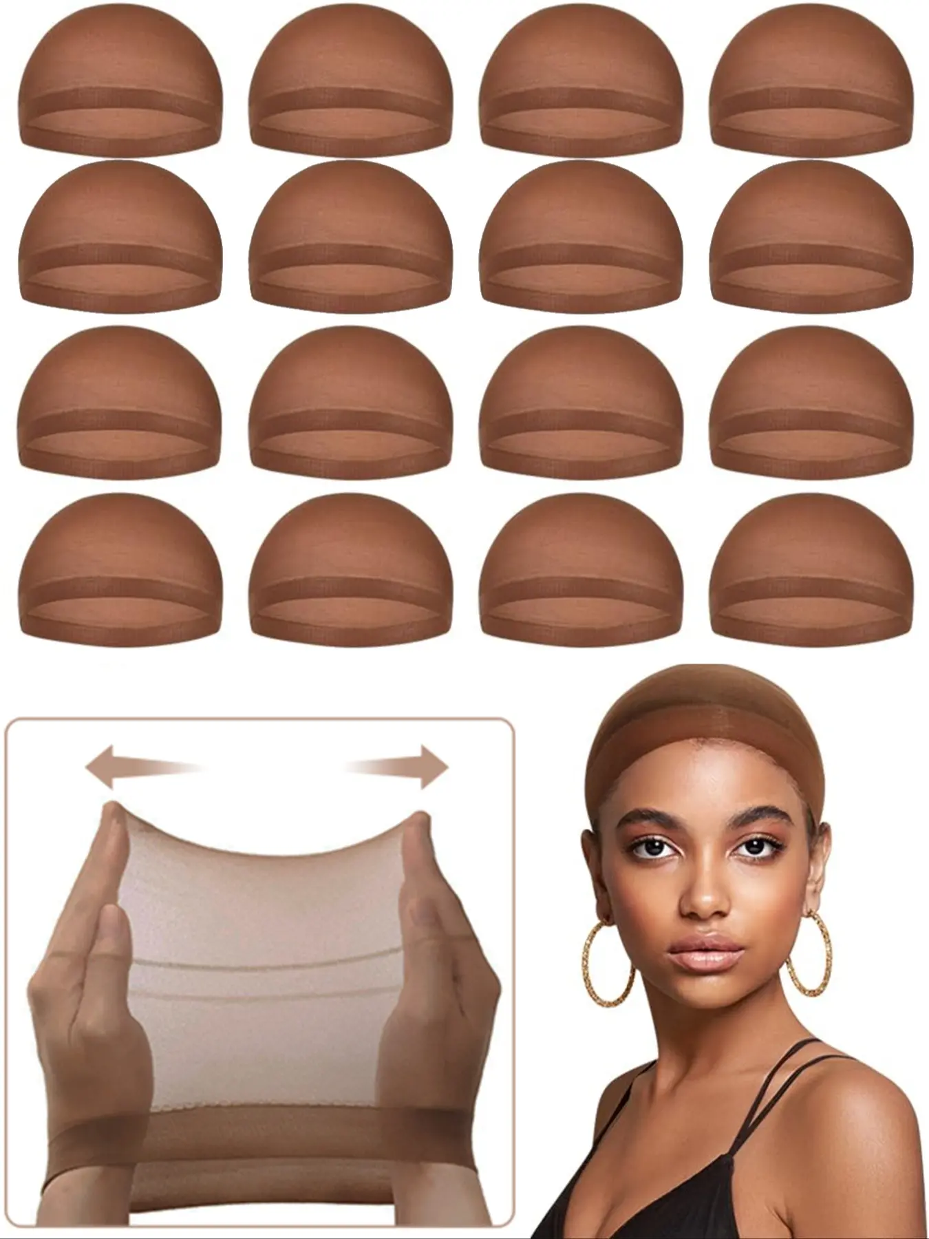 Brown Stretch Nylon Wig Cap for Women – Lightweight & Breathable Stocking Cap with Natural-Look Fit, Ideal for Wig Installation and Comfortable Daily Wear Wig Grip Cap