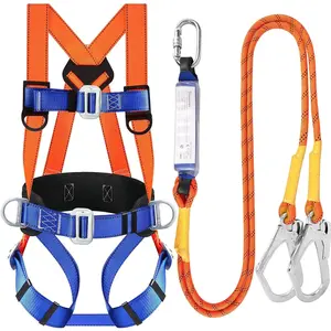 Safety harness fall protection kit full body roofing harnesses with shock absorbing lanyard updated comfortable waist pad