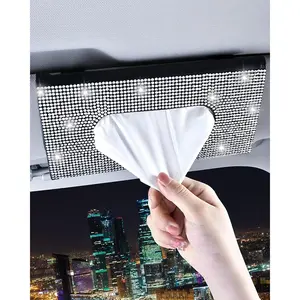 Bling Car Sun Visor Tissue Box Holder,PU Leather with Bling Crystal Rhinestones Tissue Holder,Car Accessories for Women