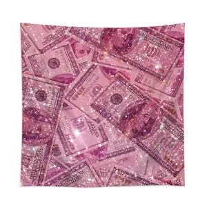 1pc, US 100 Dollar Bills, Pink Shining Cash Pattern Flag Banner, 3*3ft(90*90cm) /4x4ft (120*120cm), 4 Grommets, Single-Sided Printing, for Home, Garden, Room, Party, Bar, Man Cave, Activities, Decorations, Wall Hanging Tapestry