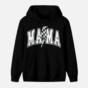 Mama Lightning Bolt Checkered Varsity Mom Women Mother's Day T-Shirt Women's MOM Printed Hoodie Mother's Day gift Graphic Hoodies, Adult Comfort Fashion Sweatshirt