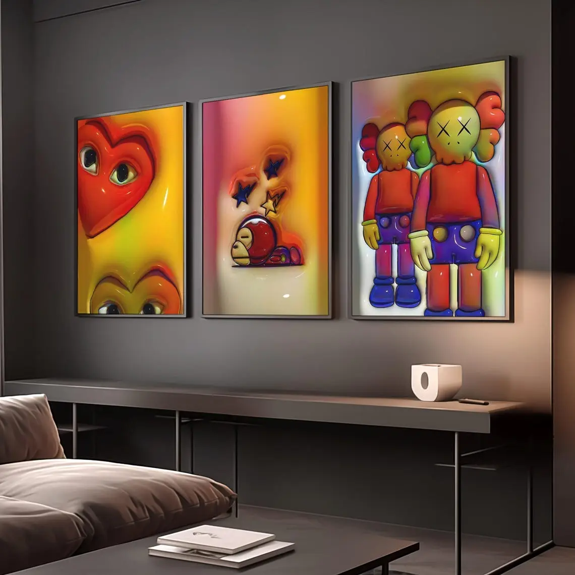 HypeBeast Kaws Room Decor, Cool Wall Art Set of 3, Prints, No FRAME