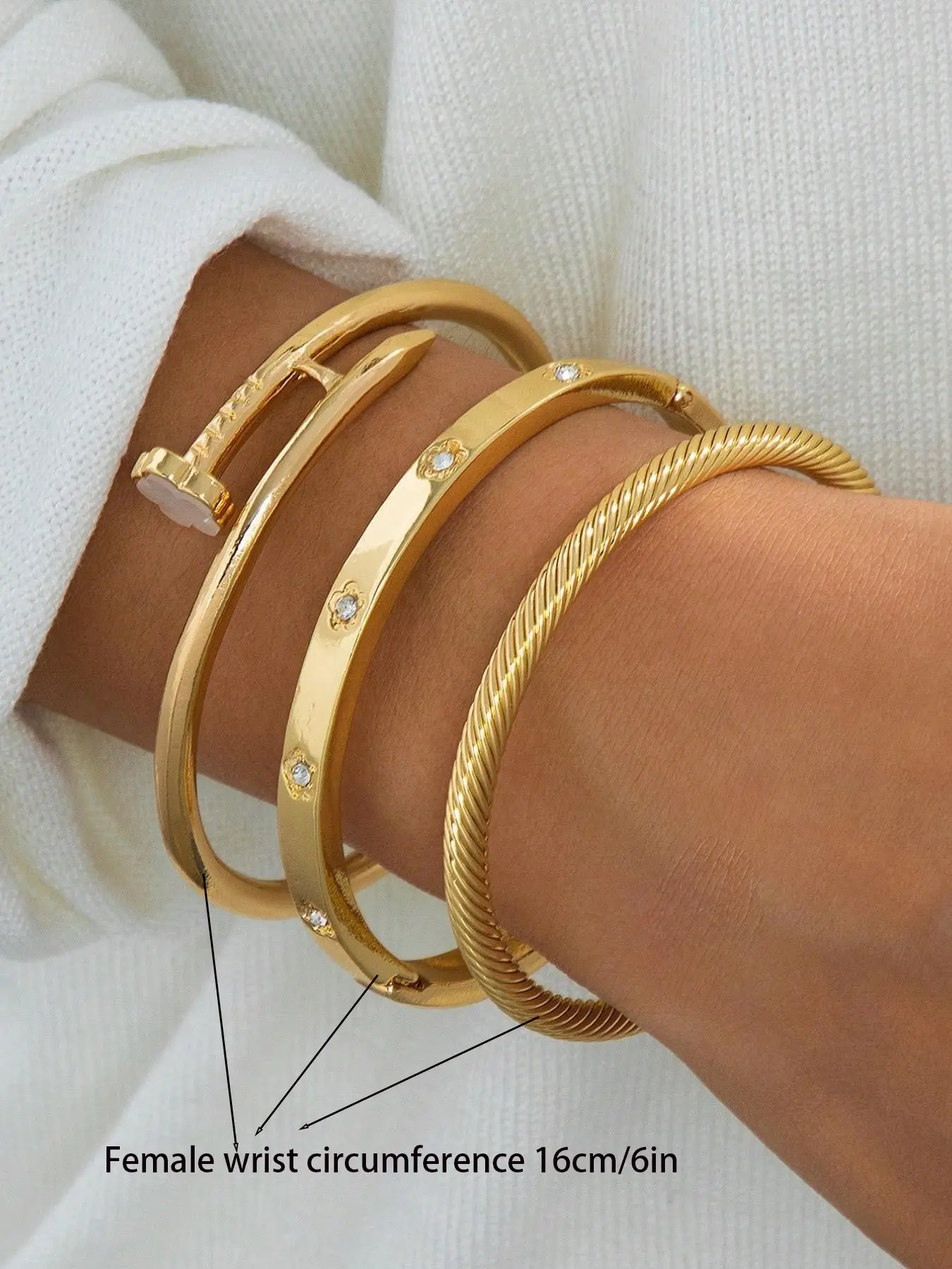 Elegant Women's Bangle Set, Cuff Bangle, 3 Pcs Clover Gold Texture Simple Bracelets, Stacking Bangles, Luxurious Sparkling Design, High-End Jewelry Gift, Stackable Bracelet Set, Bracelet Bundle