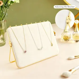 1 Pack Large Metal Necklace Display Stand with Veet Pad - Double-Sided Jewelry Organizer with 9 Adjustable Hooks, Foldable Portable 35.56x25.4 cm Sturdy Frame, Suitable for Craft Shows, Markets, Small Shops - Elegant Jewelry Display Stand in Gray and