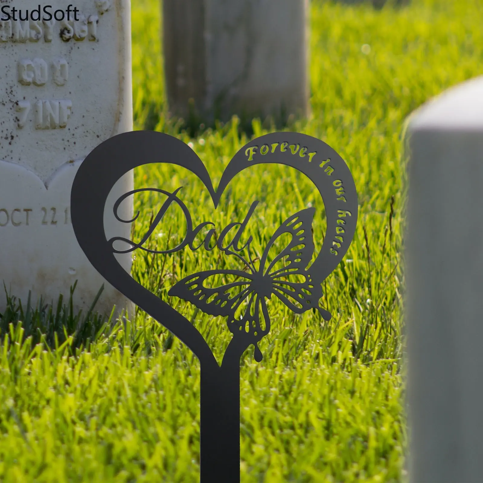 2026 New Garden & Yard Ground Stake — Metal Craft Decoration, Cemetery Marker, Heart-Shaped Stake, Landscape Ornament