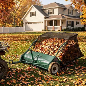 Tow Behind Lawn Sweeper 42 Inch, 14 cu.ft. Heavy Duty Leaf & Grass Collector with Tool-Free Adjustable Brush Height, Dumping Rope for Yard, Driveway & Sidewalk Debris Cleanup