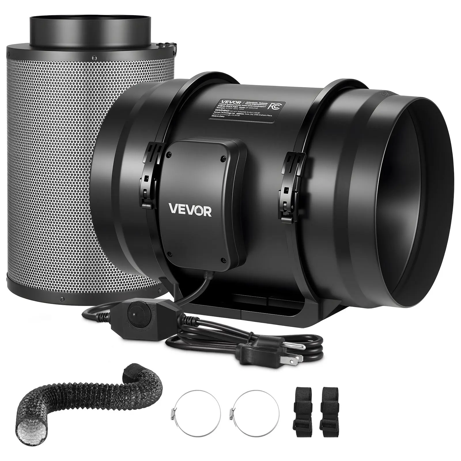 VEVOR 8" Air Filtration Kit with 720 CFM Adjustable Inline Extractor Fan & Exhaust Equipment, Mechanical Knob Speed Controller, Carbon Filter for Odor Capture, 8ft Double-Layer Aluminum Foil Duct, 2 Duct Clamps, 2 Hanging Straps for Grow Tents