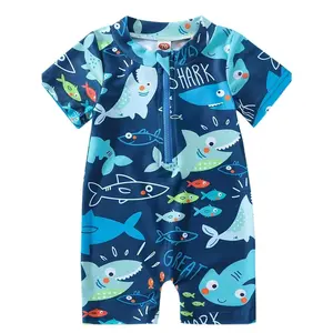 Youngsters's Cute Printed Short Sleeve One-piece Swimsuit Sunscreen Beach Swimming Quick Drying Swimsuit