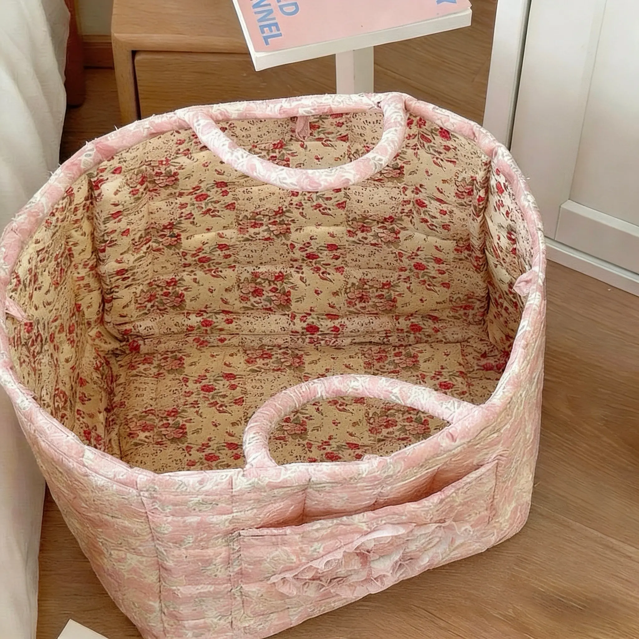 Floral Farmhouse Style Storage Bag, Foldable Handbag for Toys Dolls Office Supplies Bedroom Clothes Cosmetics, Convenient Home Organizer, Decorative Organizer, Floral Pattern Basket