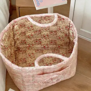 Floral Farmhouse Style Storage Bag, Foldable Handbag for Toys Dolls Office Supplies Bedroom Clothes Cosmetics, Convenient Home Organizer, Floral Pattern Basket