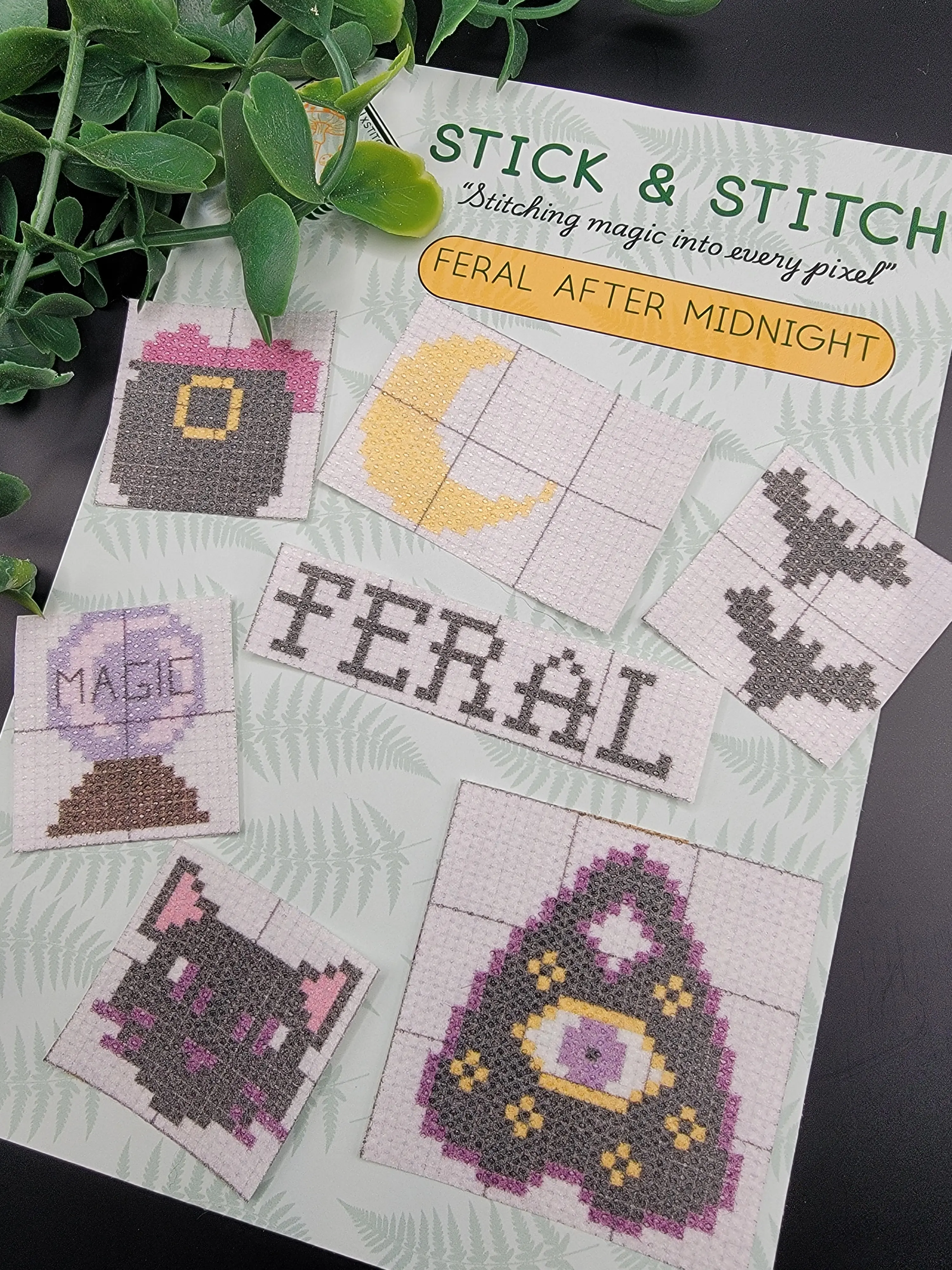 Counted Cross-Stitch Stick and Supply Pack - Feral After Midnight Witchy Aesthetic DIY Needlework Craft Kit for Hobby Enthusiasts, Cross Stitch Supplies