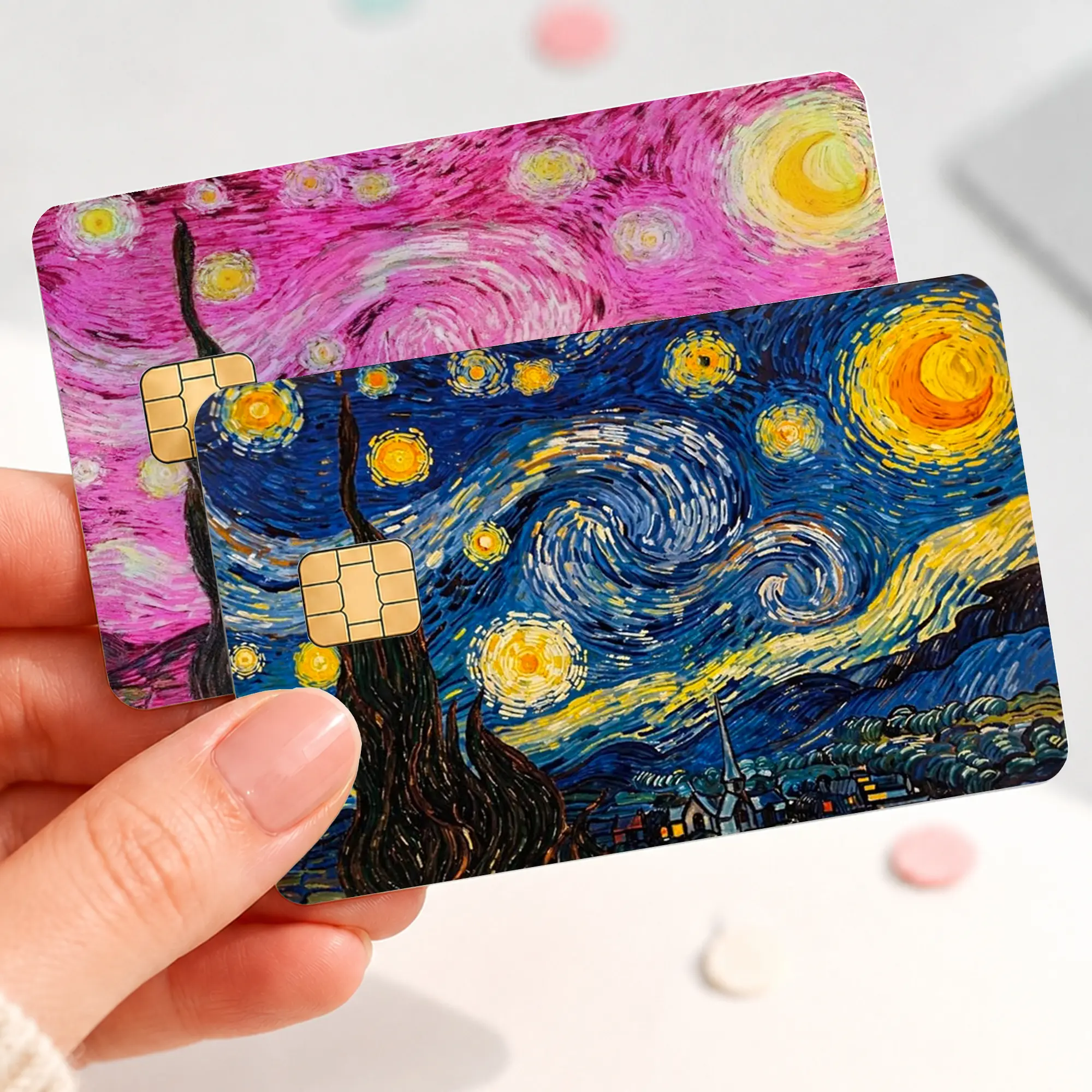 Starry Night Credit Card Skin, Famous Art Debit Card Sticker Cover, Blue and Pink Swirl Bank Card Decal, Art Lover Gift