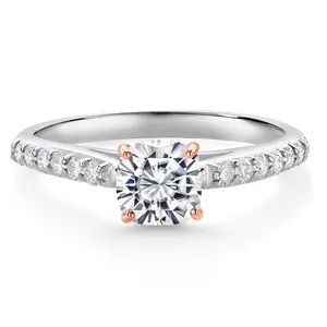 Gem Stone King 10K White and Rose Gold Lab Grown Diamond Engagement Ring For Women | 0.94 Cttw | DEF Color | VVS-VS Clarity | Cushion 5MM
