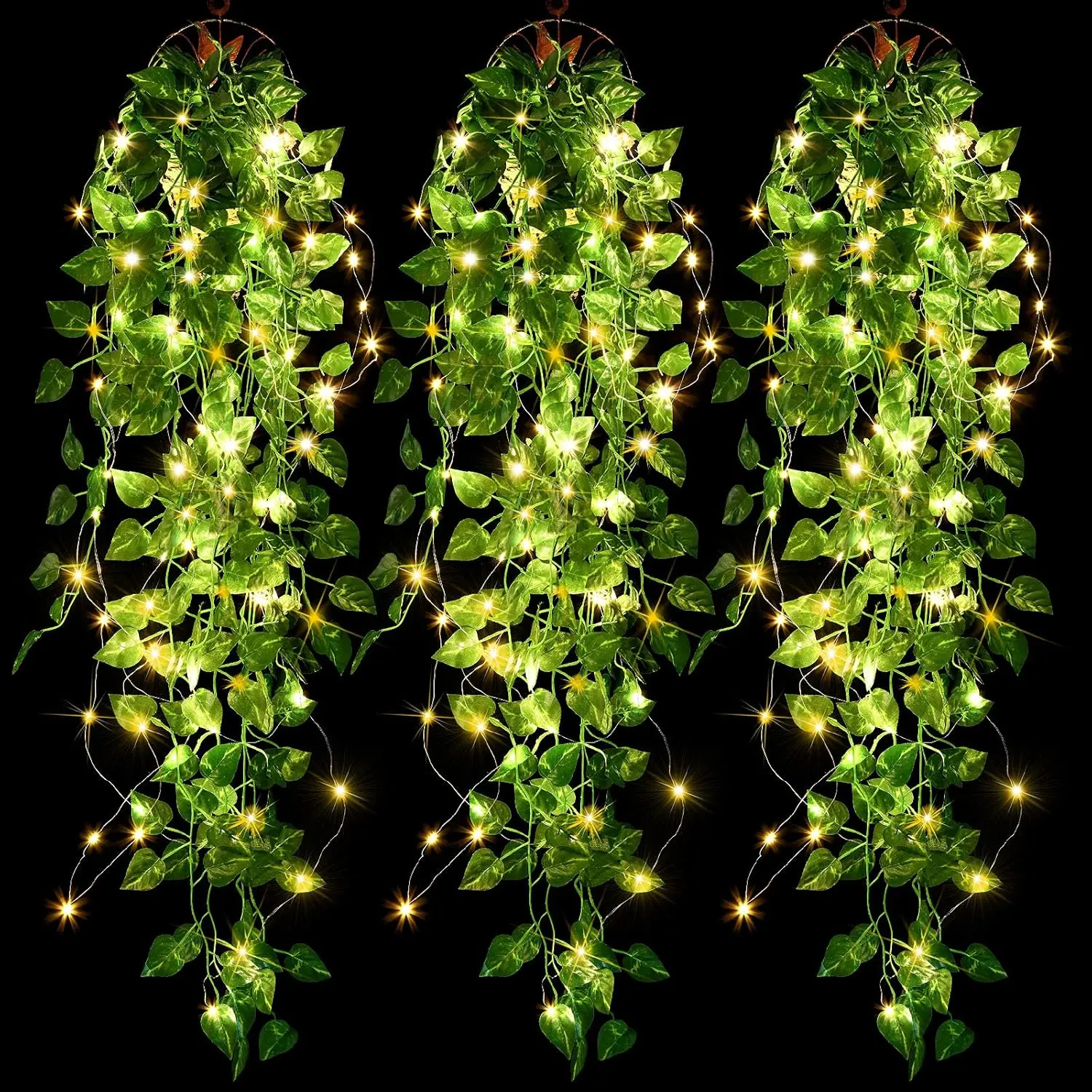 3 Packs 3.6 ft Synthetic LED Artificial Hanging Ivy Vines Garland, Cost-Effective Material Flexible Greenery Chains, All Season Decor for Home, Wedding (Enhances Space Utilization, Basket Not Included)