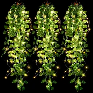 3 Packs LED Artificial Hanging Plants, 3.6 ft Fake Hanging Plant, Ivy Vine Fake Leaves Greeny Chain Wall Home Room Garden Wedding Garland Outside Decor (Basket Not Included)