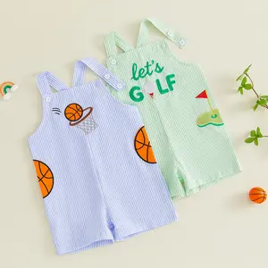Toddler Baby Boy Basketball/Golf/Baseball Outfit Cute Grapic Embroidery Sleeveless Tank Romper Suspender Jumpsuit Boys Summer Clothes