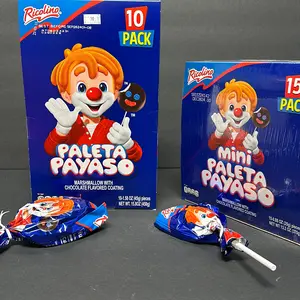 Ricolino Paleta Payaso Marshmallow Lollipops with Chocolate Flavored Coating, Net Wt. 15.8 Ounces, 10 or mini 15 pc Count Box Mexican Candy Dulces Mexicanos Sweet Treat Snack Bonbon