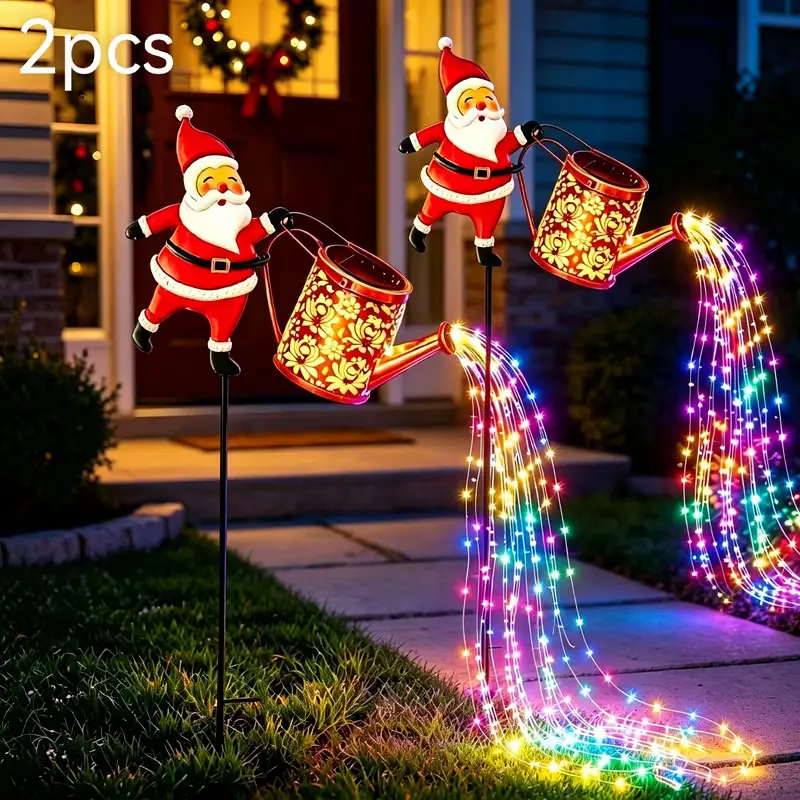RUIDEL MICHAELS 2 outdoor Christmas decorations, solar lanterns, outdoor waterproof IP55, solar Santa Claus kettle light, solar outdoor garden light, home Christmas decoration, outdoor courtyard decoration, porch, fence, terrace, lawn, path