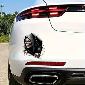 3D Stereo Creative Car Sticker - Cracked Hooded Reaper Graphic Car Body/Tailgate Personalized Modification Decal