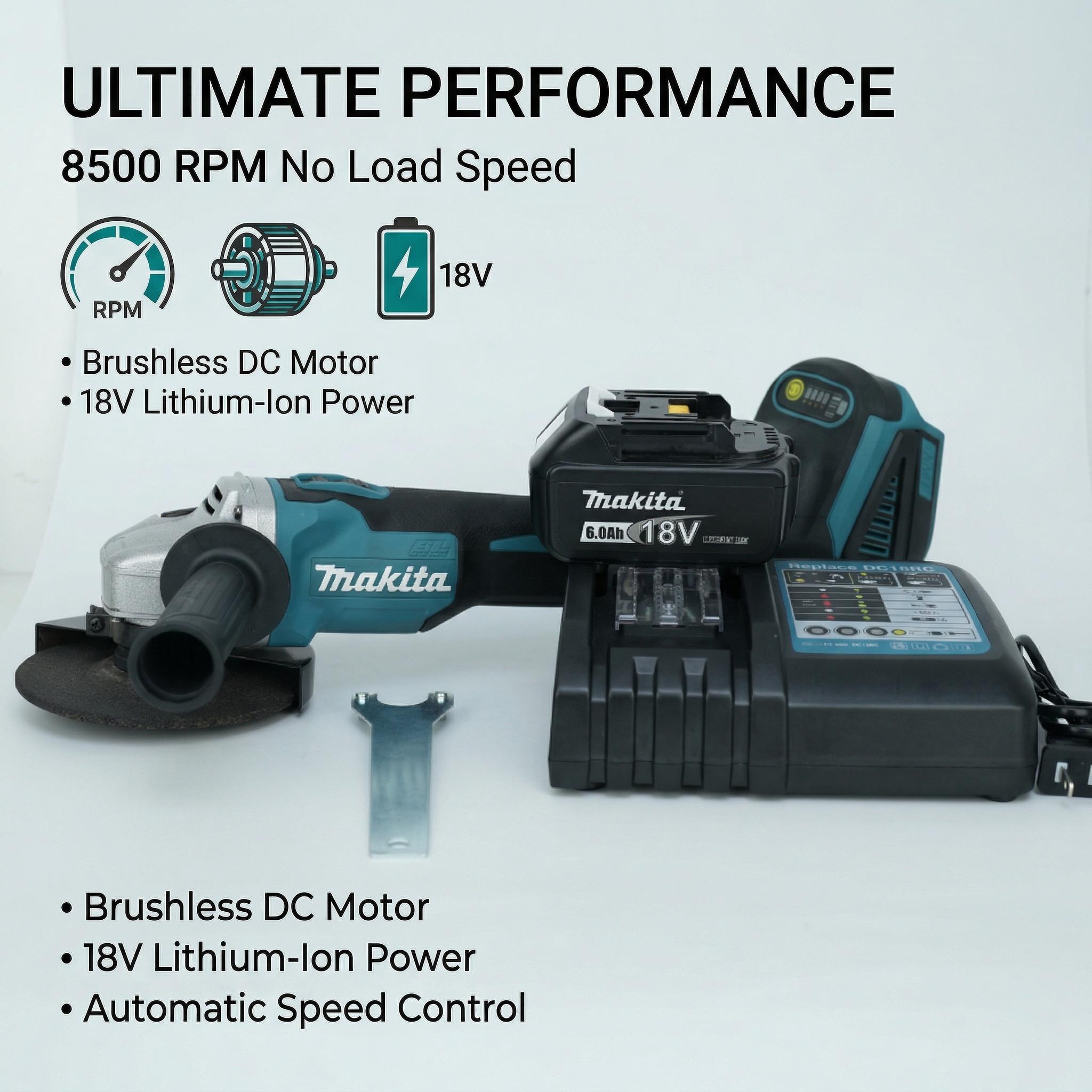 Makita DGA404 125mm Brushless Angle Grinder Bare Tool for Metal Cutting Grinding Cordless Grinder High Speed 18V