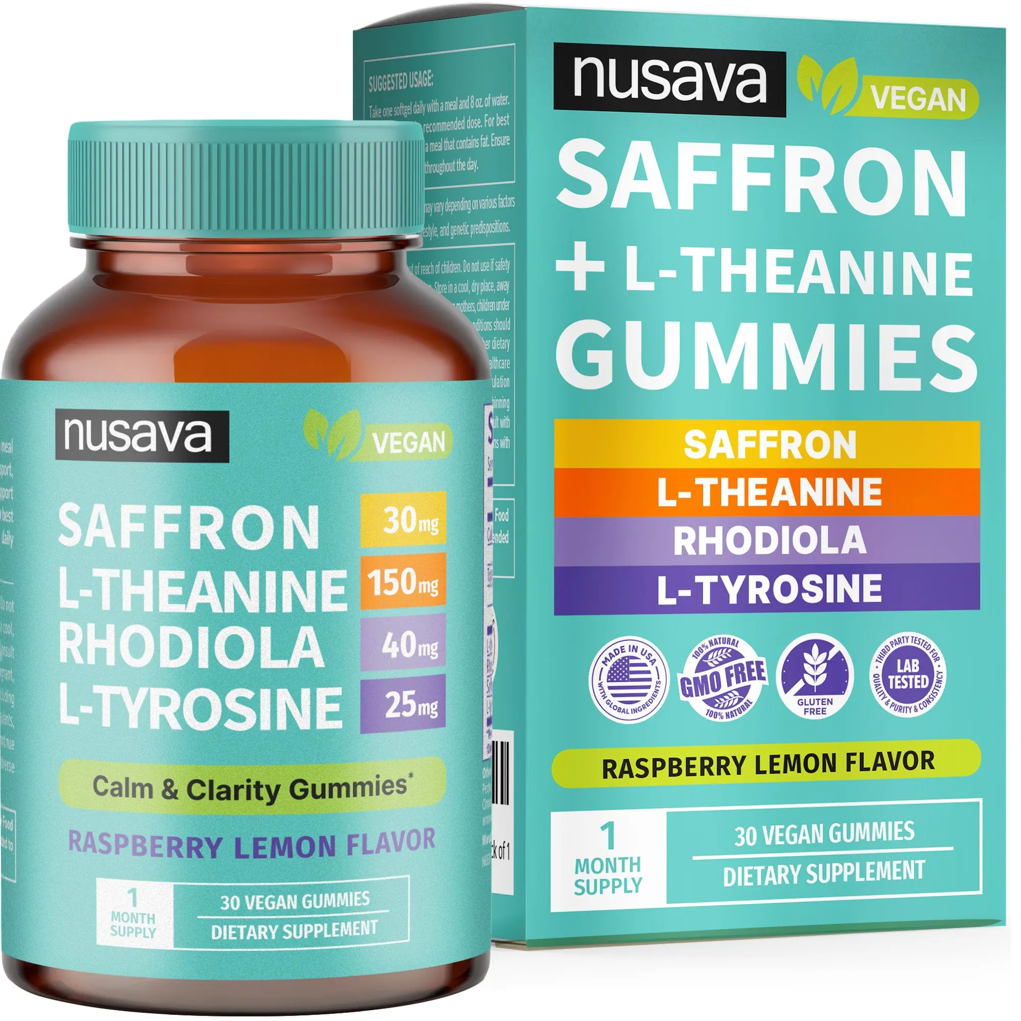 4-in-1 Saffron Blend Calm Gummies - Saffron Extract with Rhodiola Rosea Extract, L-Theanine, and L-Tyrosine for Daily Composure & Cognitive Support - Vegan Gummies