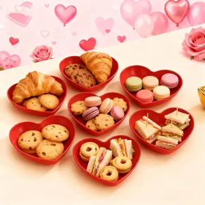 7pcs Heart-Shaped Plastic Serving Dishes Set, Love Theme Fruit Snack Candy Dessert Party Plates, Perfect for Valentine's Day Weddings Parties Special Occasions