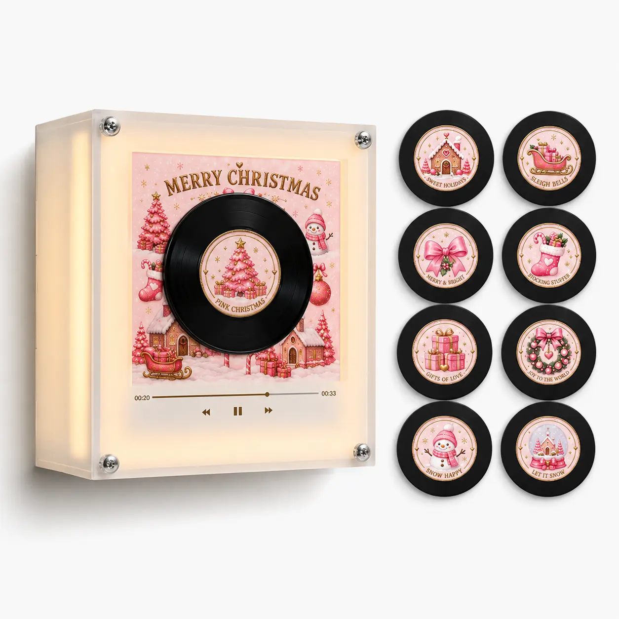 Personalized NFC Control Vinyl Set - Rotating Play NFC Music Player with 9 Mini Vinyl Discs, Custom Photo & Song Option, Light Effect, Unique Cool Gifts for Birthday, Christmas Gifts