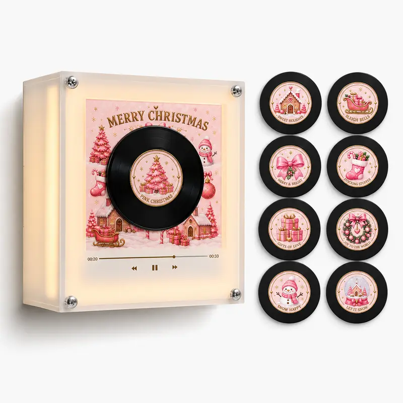 Personalized NFC Control Vinyl Set - Rotating Play NFC Music Player with 9 Mini Vinyl Discs, Custom Photo & Song Option, Light Effect, Unique Cool Gifts for Birthday, Christmas Gifts