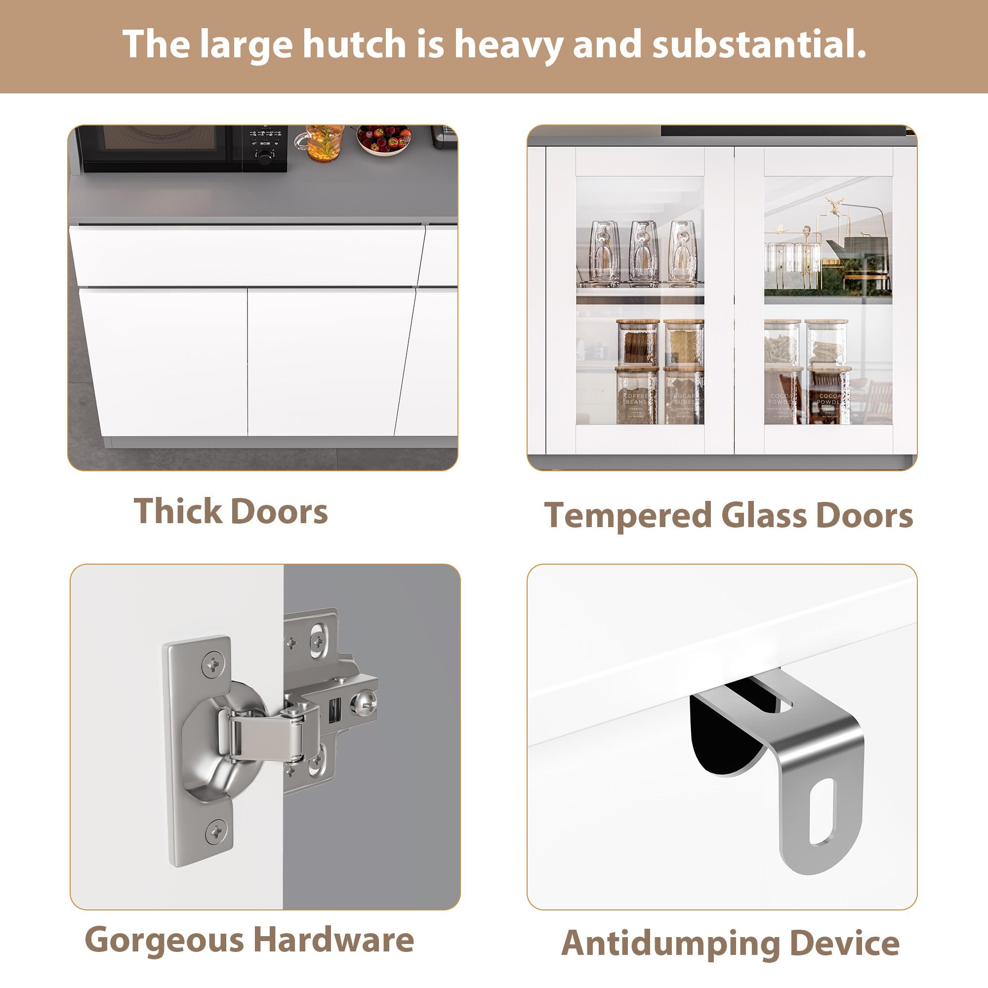 FOTOSOK  74.8" Tall Pantry Cabinet, 55.1" Wide Kitchen Pantry Cabinet  with 2 Drawers, Kitchen Hutch with Microwave Stand, Tall Storage Cabinet for Living Room, White