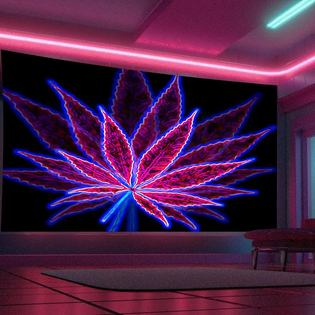 Leaf Shaped Fluorescent Tapestry, Halloween Decor Wall Hanging UV/Black Light Tapestry with Installing Accessories, Wall Hanging Decor for Home Living