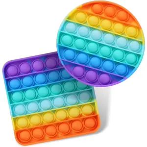 2Pack - Pop Fidget Sensory Toys, Autism Special Needs Stress Relief Silicone Pressure Relieving Toys, Round and Square Squeeze Toys for Kids Children Adults (Set of 2)