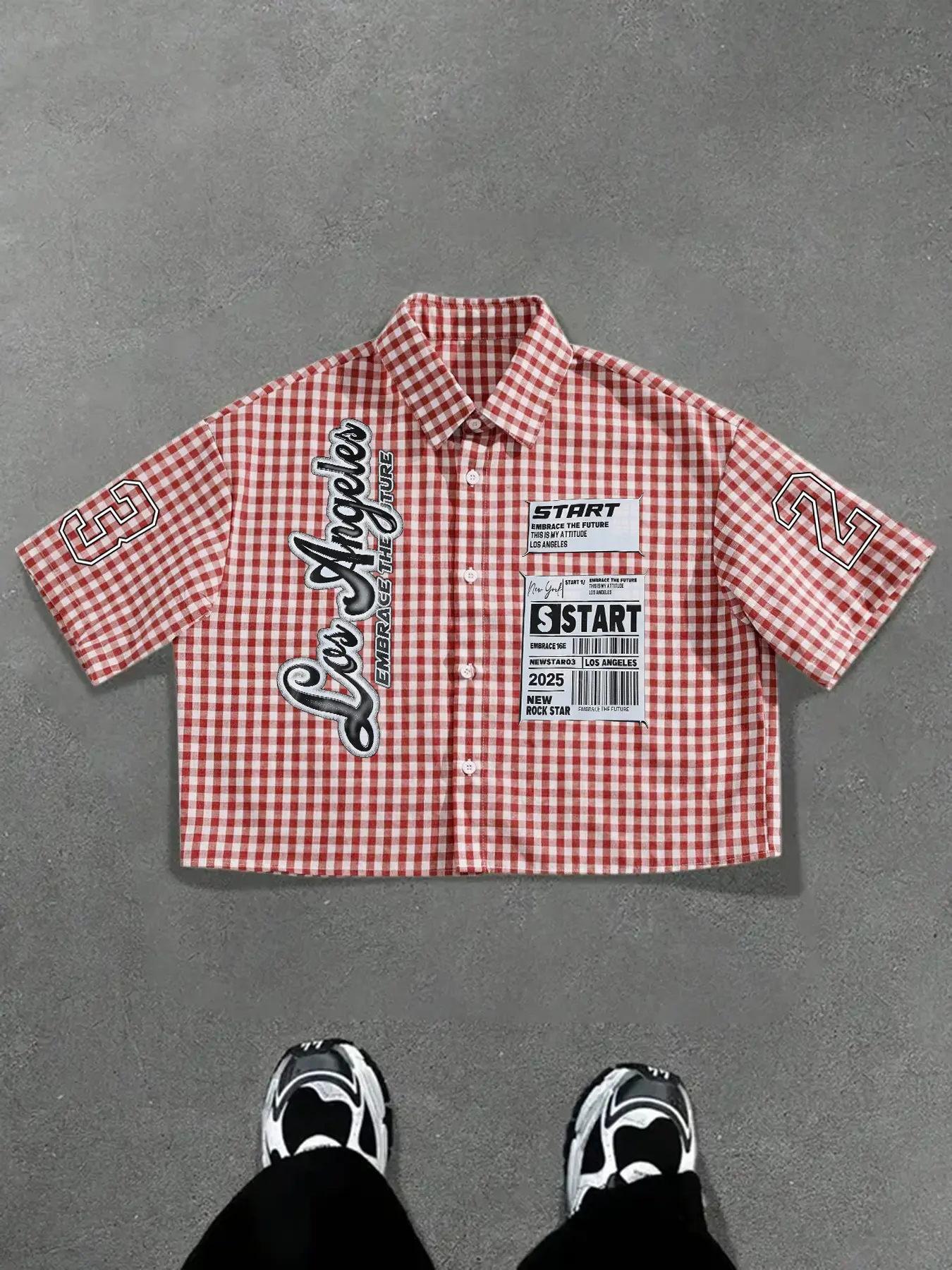 Men's Casual Plaid Graphic Letter Print Short Sleeve Loose Shirt, Casual Printed, Menswear Summer Tropical Vacation High Street Vintage Style, Fitted Woven Fabric, Trendy Fashion Casual Collared Tops, Checkered Shirt, Casual Summer Streetwear