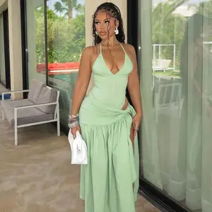 Women’s backless two-piece jumpsuit with an asymmetrical wrap skirt—stretchy, casual, elegant, and sexy, perfect for summer and the beach. GARMENTARY