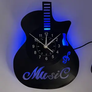 Guitar Shape Music Note LED Wall Clock Creative Vinyl Clock Color Changing Backlight Silent Music Studio Bedroom Living Room Decor Music Lover Unique Gift (Battery Not Included)