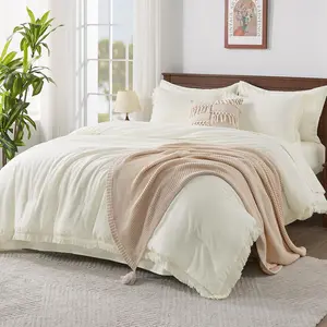 Ivory King Size Comforter with - 7 Boho Tassel a Bag Lightweight Sets, Ivory Fringe with Comforter,, Pillowcases  Shams