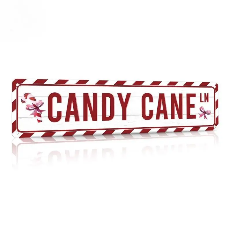 Retro Multicolor Candy Cane Letter Rectangle Metal Tin Sign - 1 Count Durable Iron Wall Art, Adult Home Decor for Room, Outdoors Porch Front Door Gate, Novelty Aluminum Gift Plaque, Standard